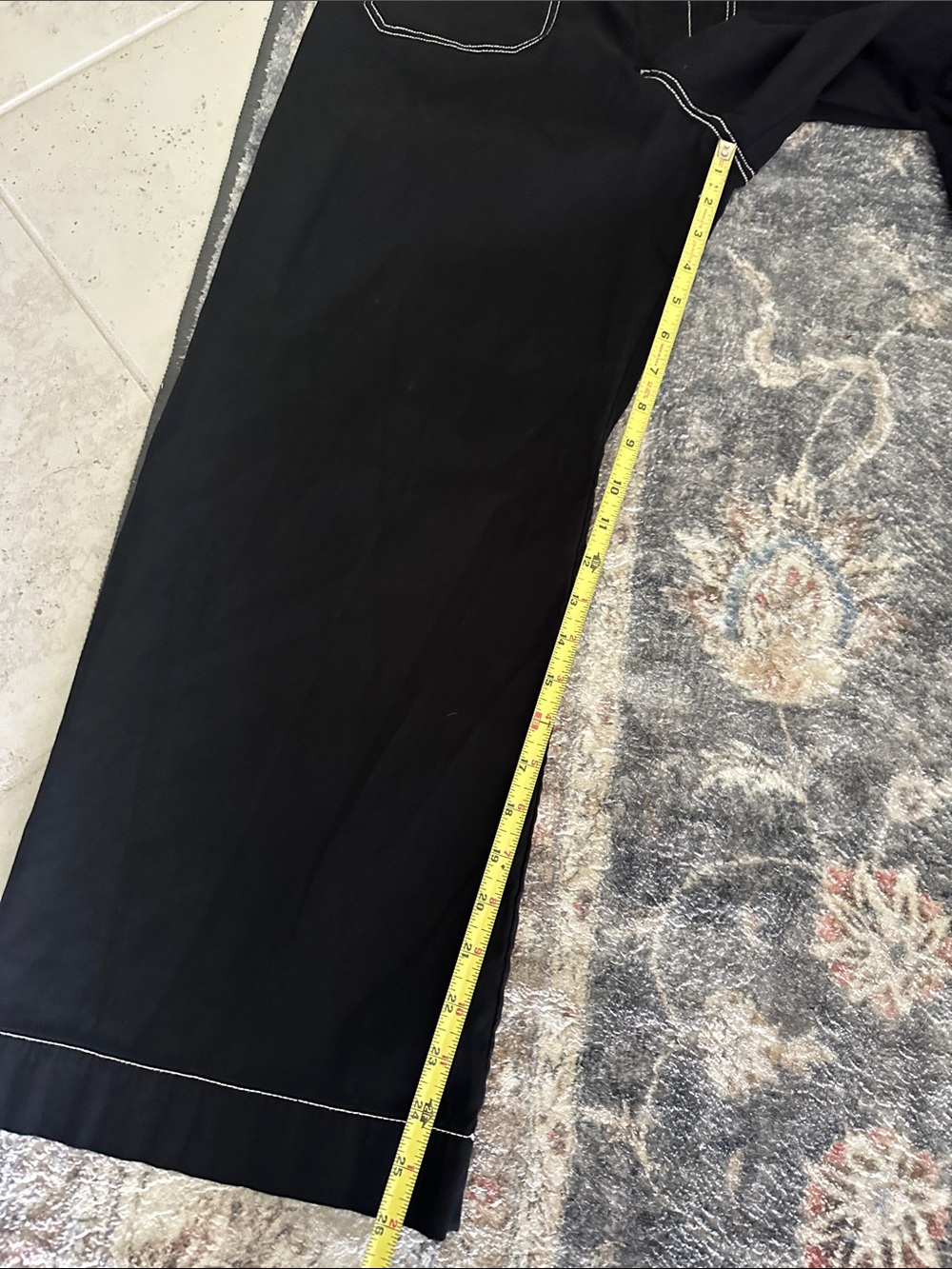 Anthropologie Maeve Colette Black Wide-Leg Pants with White Contrast Stitching - Picture 5 of 10